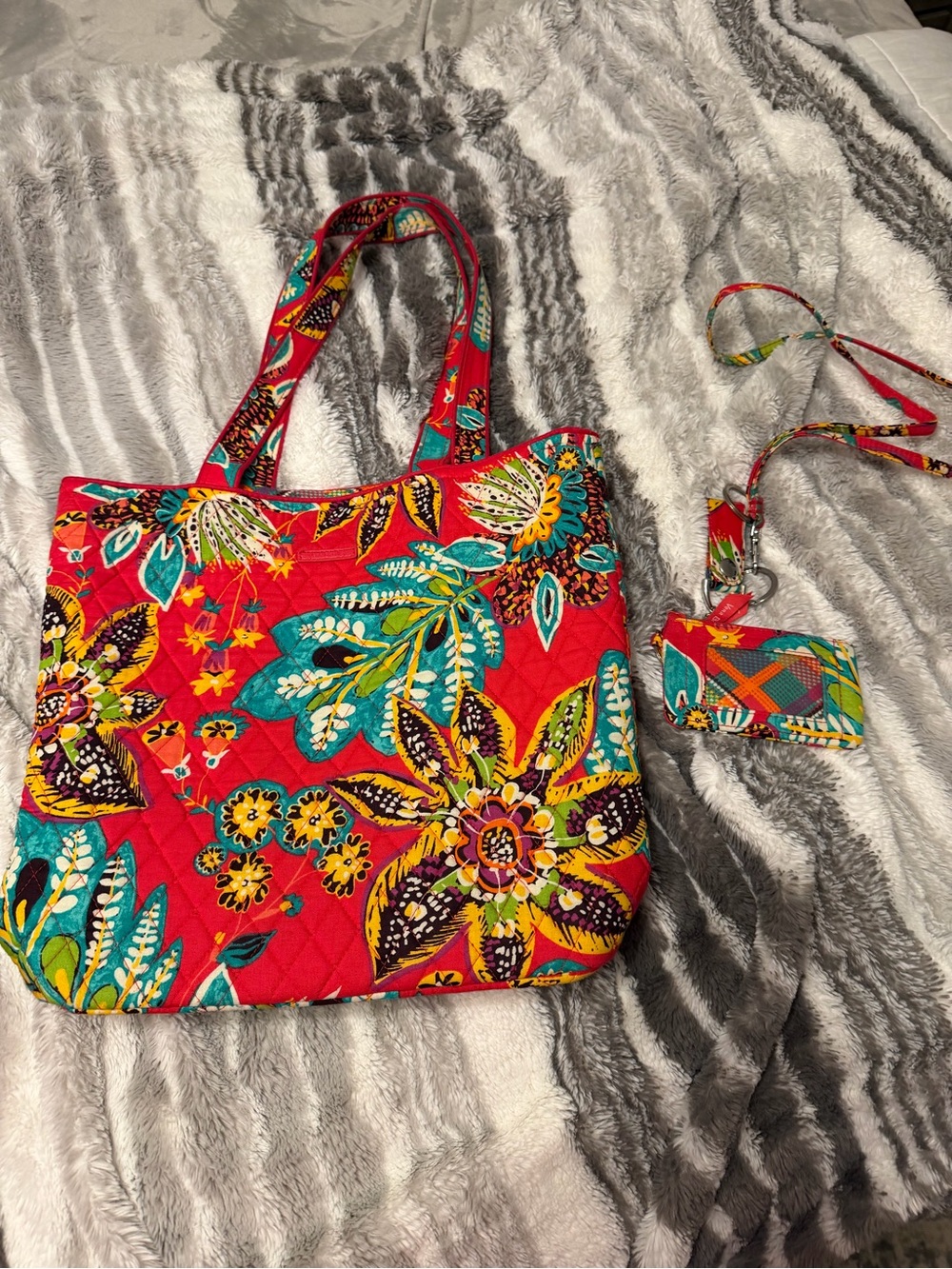Vera Bradley Red Quilted Floral Tote with Cardholder